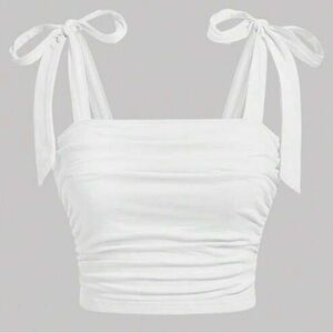 White Sleeveless Bow-Tie Crop Top, size small